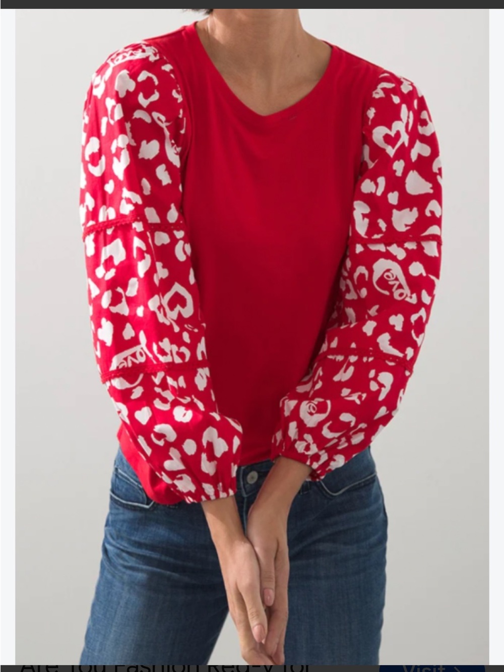 Chico's Womens Love Letter Red Animal Print Love Puff Sleeve Knit Top Size 3